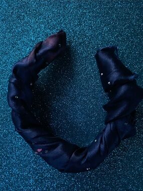 Satin Twisted Black Headband with Subtle Stud Details